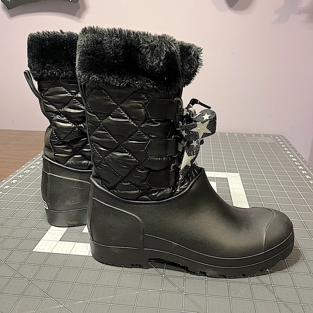 Women’s winter boots by Dirty Laundry, size 9, black waterproof rubber soles